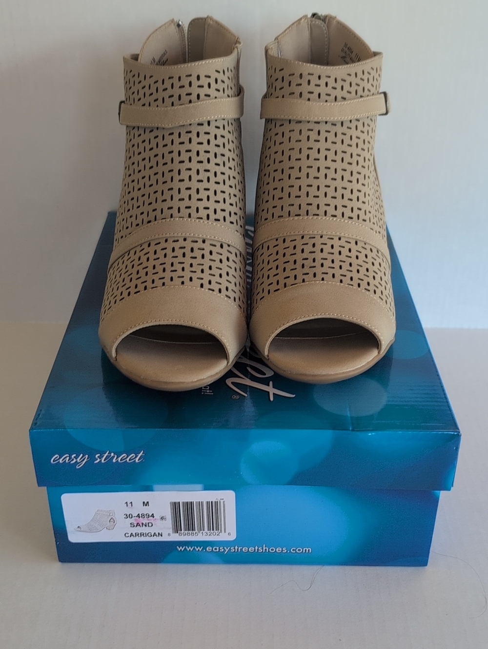 Easy Street Sand Perforated Peep-Toe Ankle Booties
